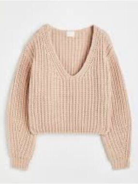 H&M Soft V‑Neck Chunky Knit Sweater - Blush